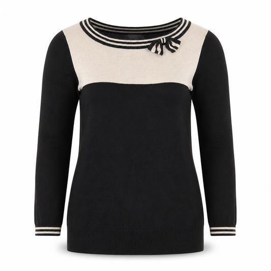 Front view of Wallis Women Black Beige Bow Knit Petite Jumper, size 10