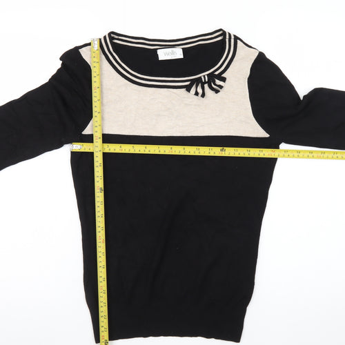 Wallis Women Black Beige Bow Knit Petite Jumper Size 10