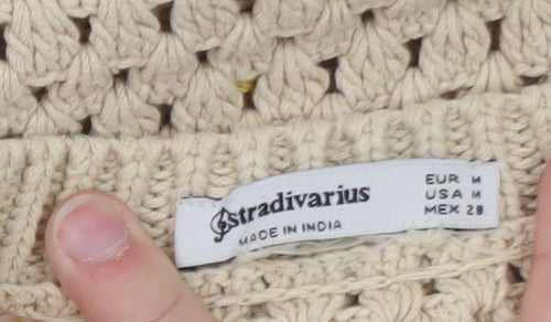 Stradivarius Women’s Beige Crochet Boho Vest Size 10 Sleeveless Top