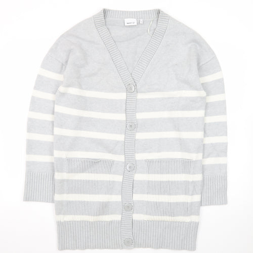 Next Women’s Grey Striped Cardigan Size M V-Neck Knit