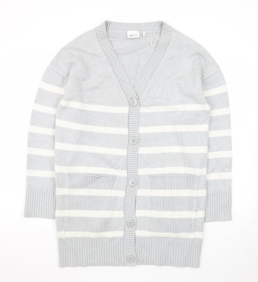 Next Women’s Grey Striped Cardigan Size M V-Neck Knit