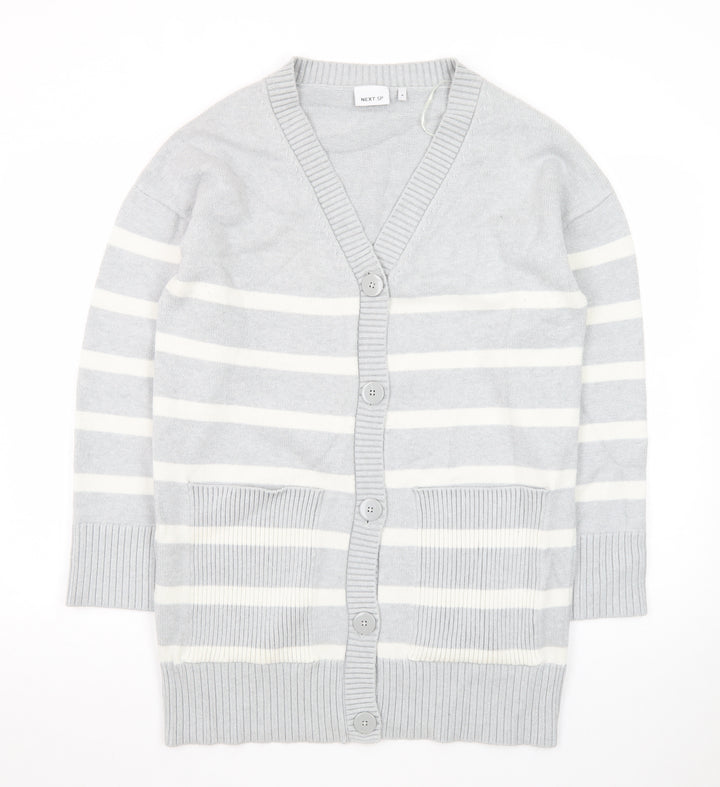Next Women’s Grey Striped Cardigan Size M V-Neck Knit