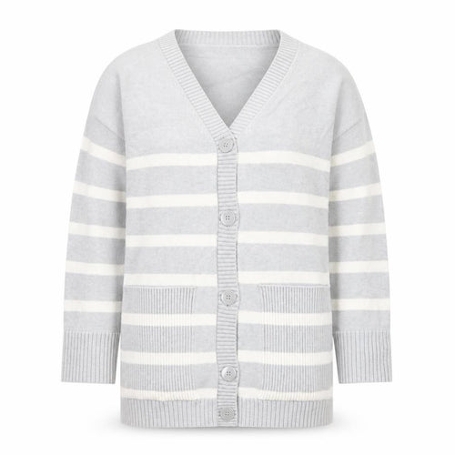 Next Women’s Grey Striped Cardigan Size M V-Neck Knit