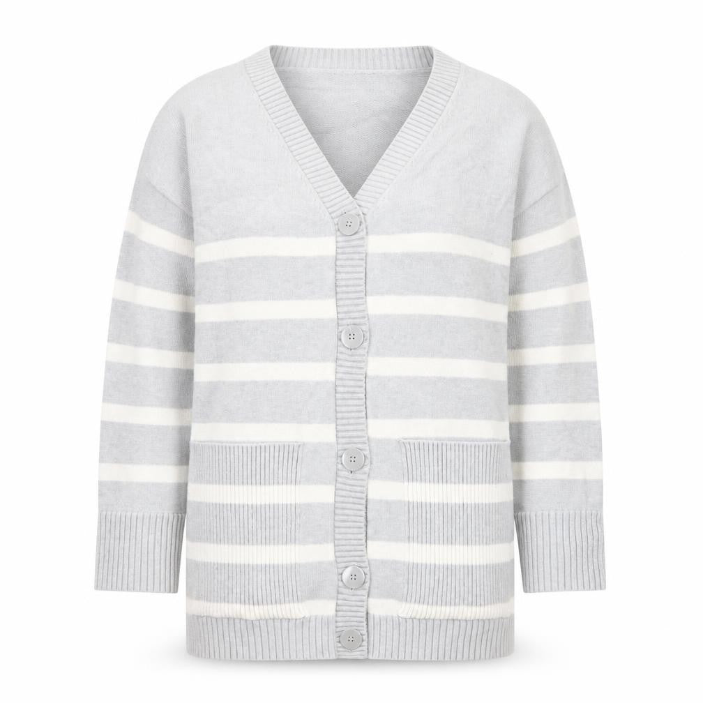 Next Women’s Grey Striped Cardigan Size M V-Neck Knit