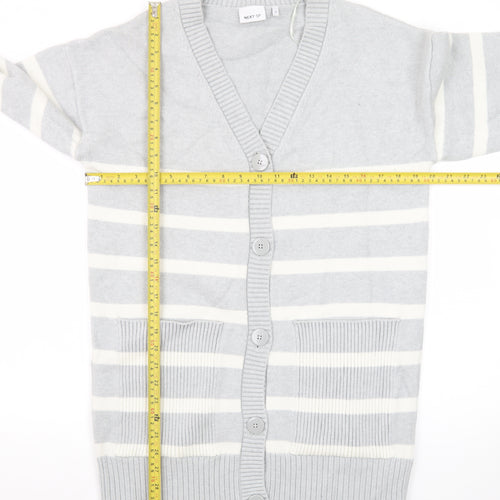 Next Women’s Grey Striped Cardigan Size M V-Neck Knit