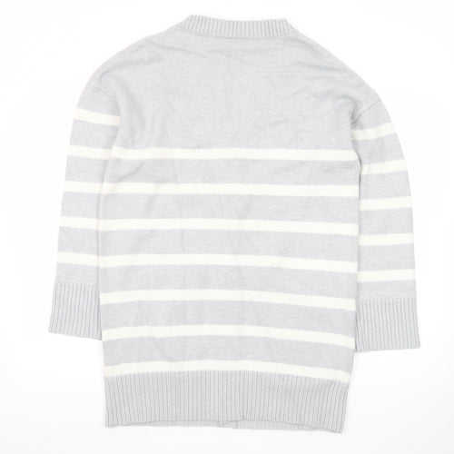 Next Women’s Grey Striped Cardigan Size M V-Neck Knit
