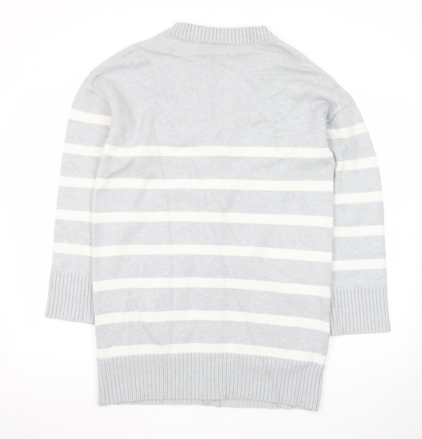 Next Women’s Grey Striped Cardigan Size M V-Neck Knit