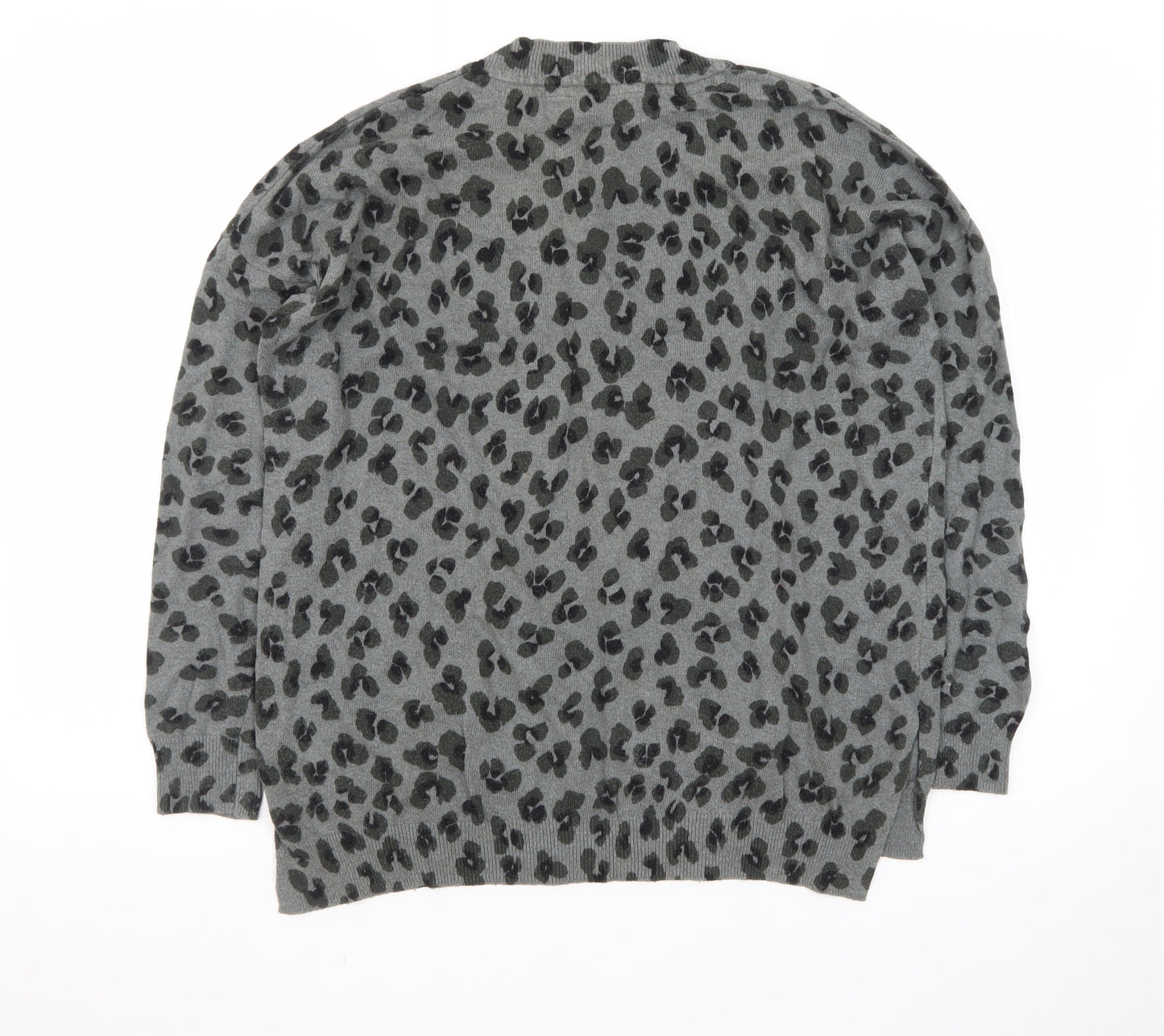 Mint Velvet Women’s Grey Leopard Print Wool Cashmere V-Neck Jumper Size S