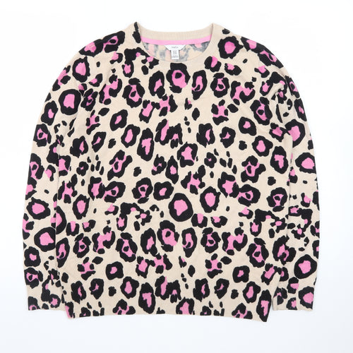 M&Co Women’s Beige Leopard Print Long Sleeve Pullover Jumper UK14
