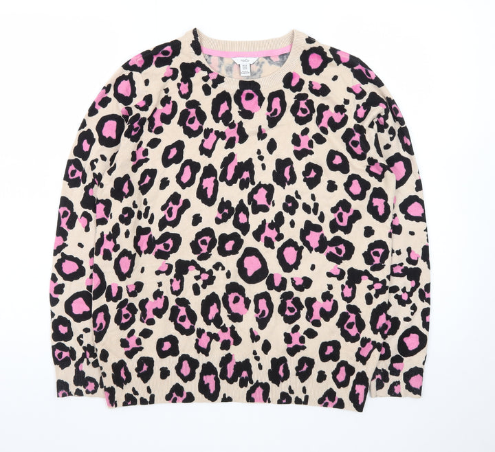 M&Co Women’s Beige Leopard Print Long Sleeve Pullover Jumper UK14