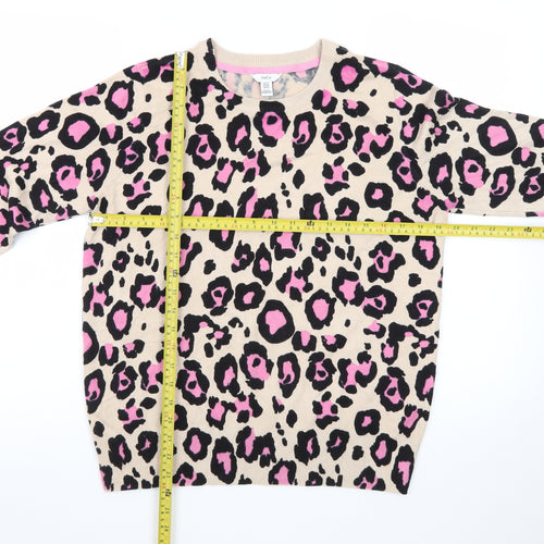M&Co Women’s Beige Leopard Print Long Sleeve Pullover Jumper UK14