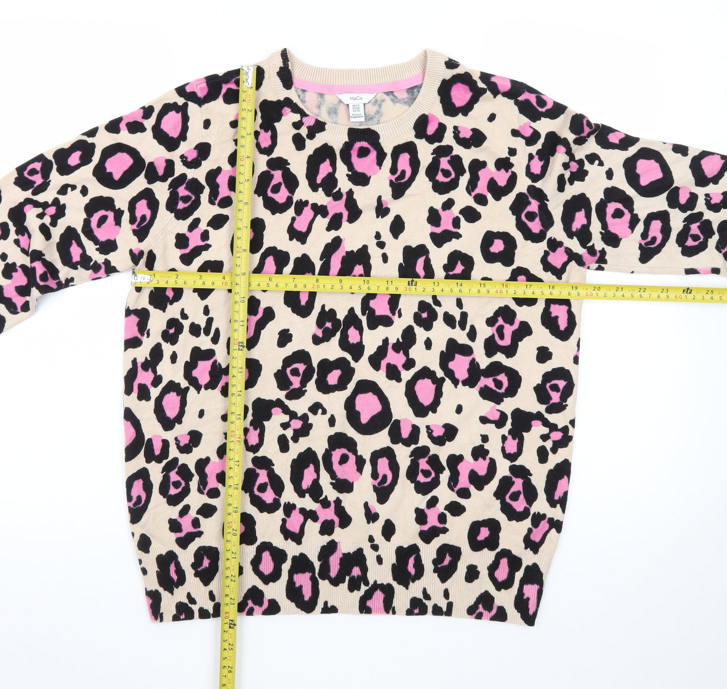 M&Co Women’s Beige Leopard Print Long Sleeve Pullover Jumper UK14