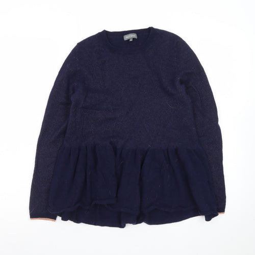 Needle Womens Blue Wool Ruffle Hem Long Sleeve Jumper M