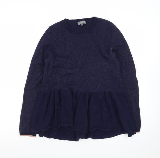 Needle Womens Blue Wool Ruffle Hem Long Sleeve Jumper M