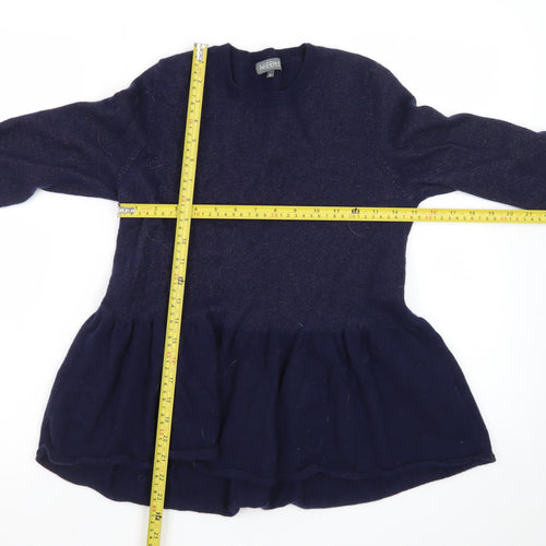 Needle Womens Blue Wool Ruffle Hem Long Sleeve Jumper M