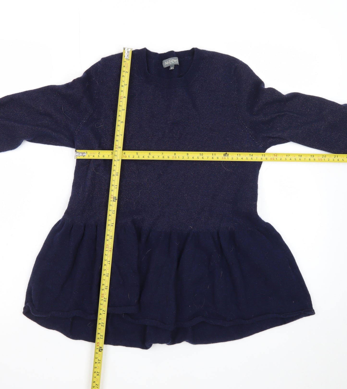 Needle Womens Blue Wool Ruffle Hem Long Sleeve Jumper M