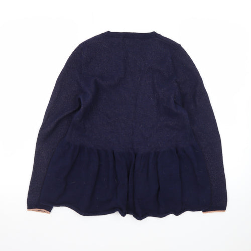 Needle Womens Blue Wool Ruffle Hem Long Sleeve Jumper M