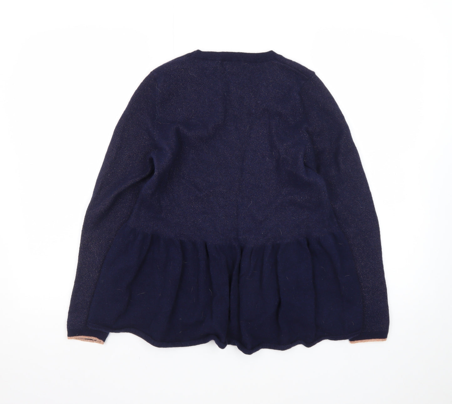 Needle Womens Blue Wool Ruffle Hem Long Sleeve Jumper M