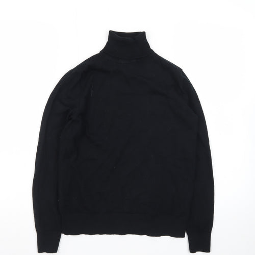 Marks and Spencer Men's Black Wool Roll Neck Long Sleeve T-Shirt Size S