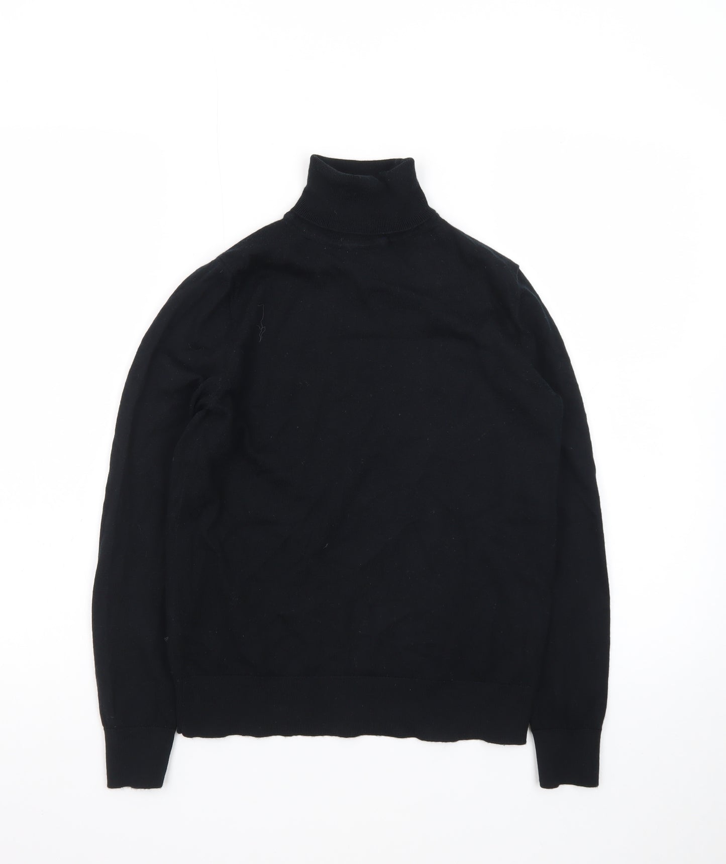 Marks and Spencer Men's Black Wool Roll Neck Long Sleeve T-Shirt Size S