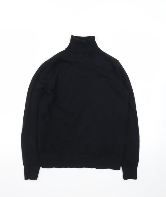 Marks and Spencer Men's Black Wool Roll Neck Long Sleeve T-Shirt Size S