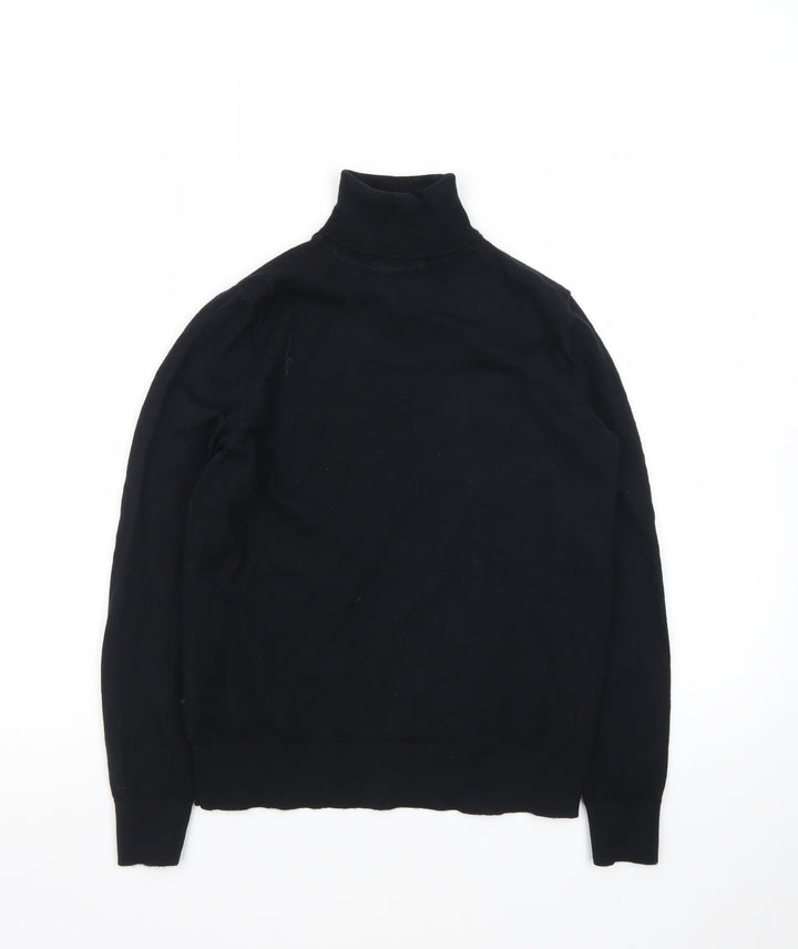 Marks and Spencer Men's Black Wool Roll Neck Long Sleeve T-Shirt Size S