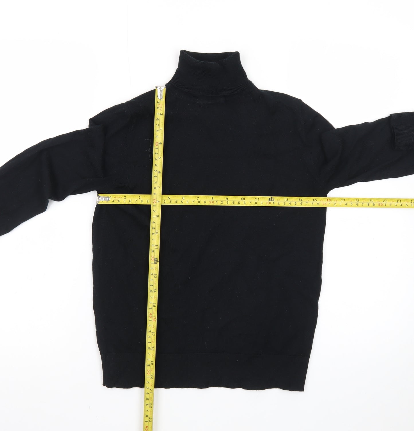 Marks and Spencer Men's Black Wool Roll Neck Long Sleeve T-Shirt Size S