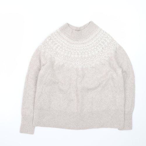 The White Company Women Beige Fair Isle Wool Cashmere Pullover Jumper M
