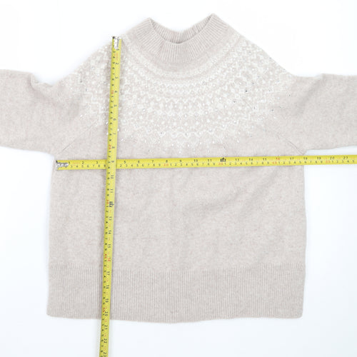 The White Company Women Beige Fair Isle Wool Cashmere Pullover Jumper M