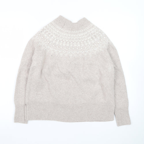 The White Company Women Beige Fair Isle Wool Cashmere Pullover Jumper M