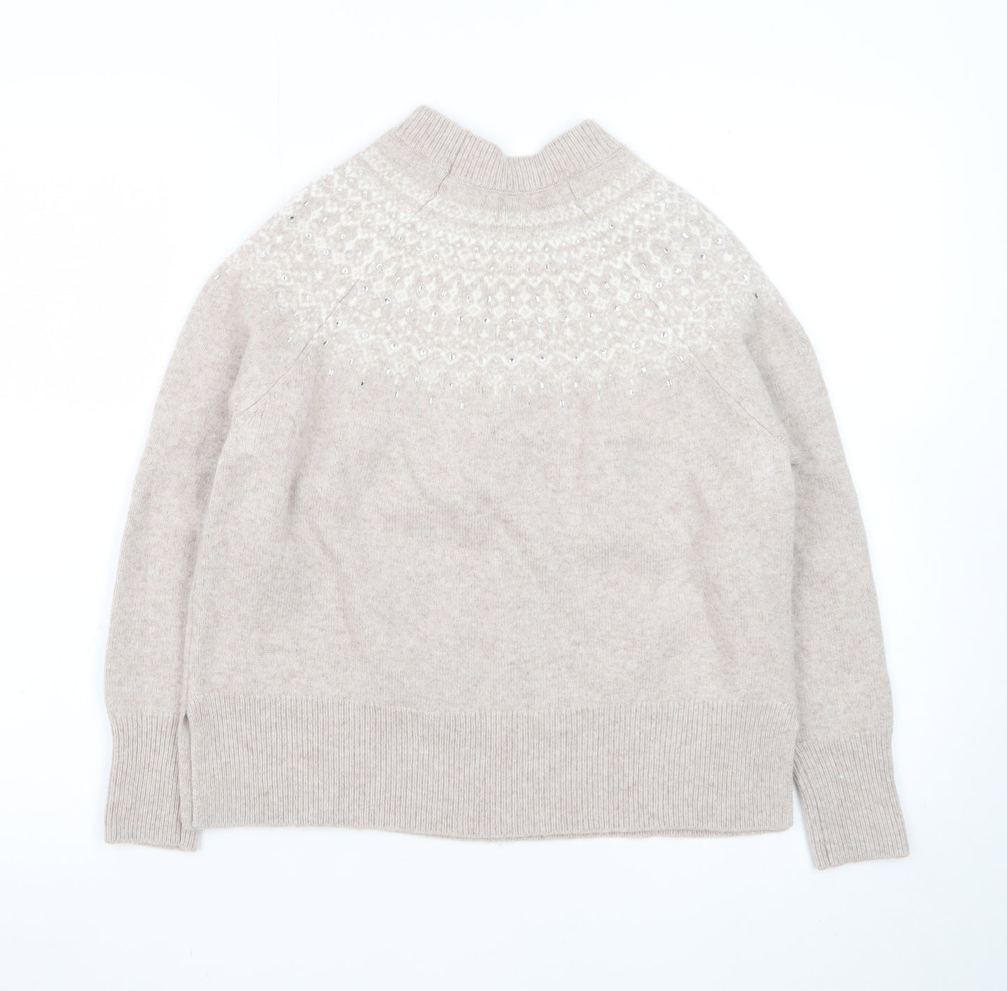 The White Company Women Beige Fair Isle Wool Cashmere Pullover Jumper M