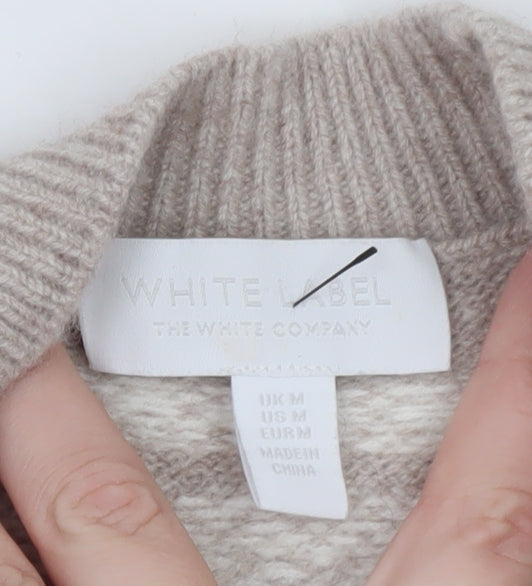 The White Company Women Beige Fair Isle Wool Cashmere Pullover Jumper M