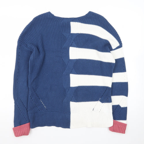 White Stuff Women Blue Striped Cotton Jumper UK 10 Crew Neck