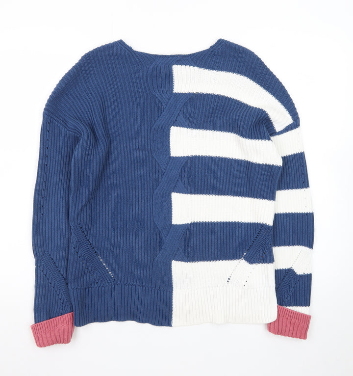 White Stuff Women Blue Striped Cotton Jumper UK 10 Crew Neck
