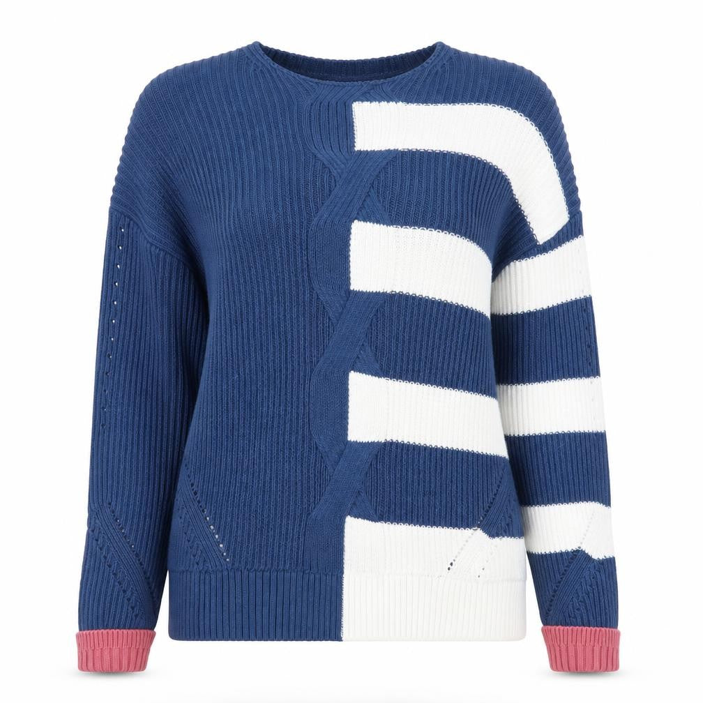 White Stuff Women Blue Striped Cotton Jumper UK 10 Crew Neck