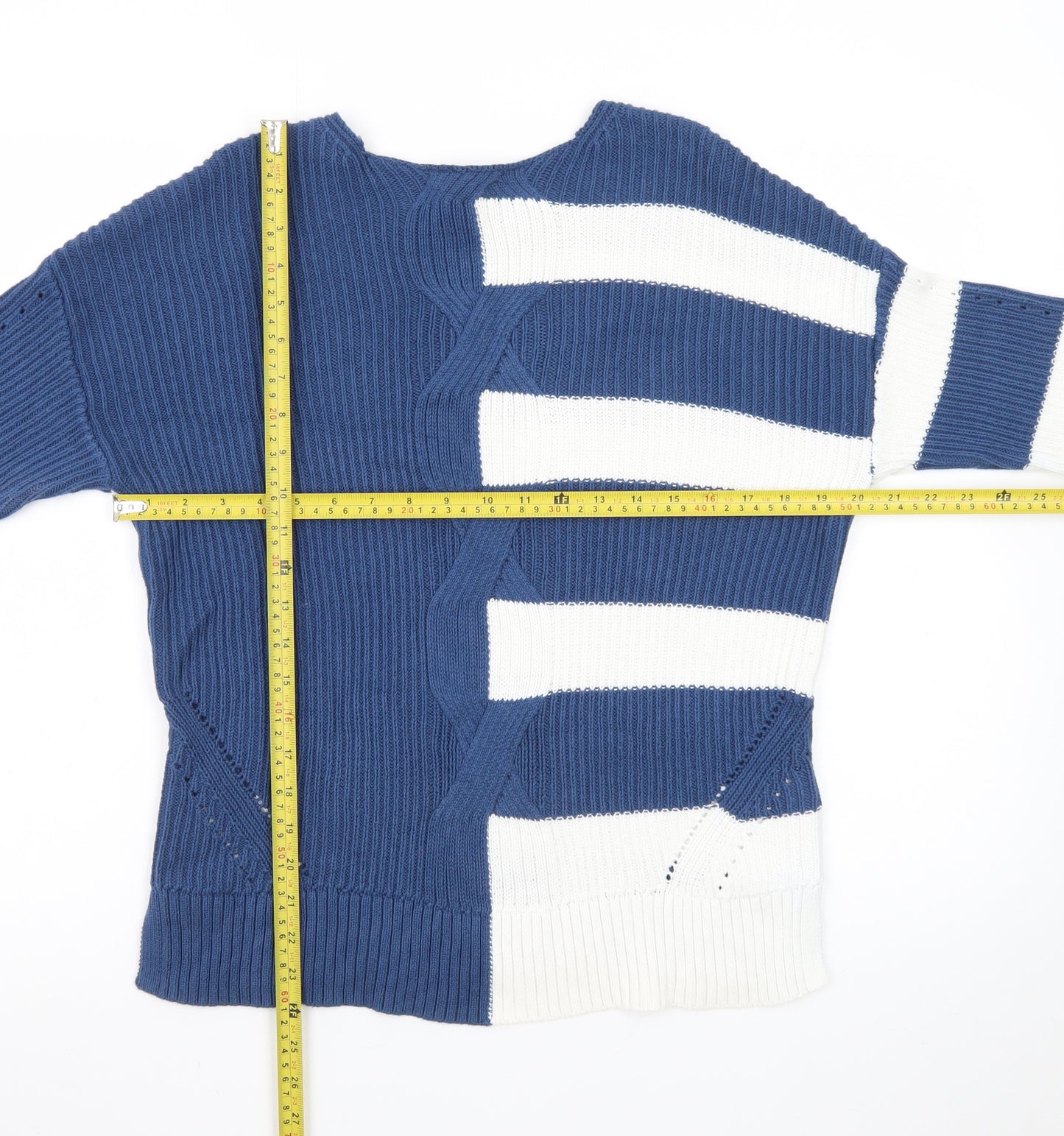 White Stuff Women Blue Striped Cotton Jumper UK 10 Crew Neck
