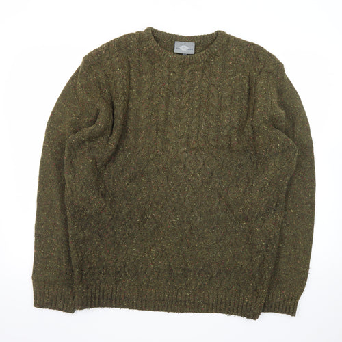 Peter Gribby Men’s Green Lambswool Cable Knit Crew Neck Jumper XL