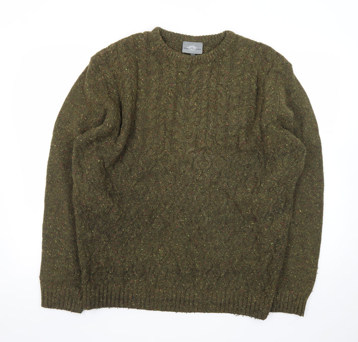 Peter Gribby Men’s Green Lambswool Cable Knit Crew Neck Jumper XL