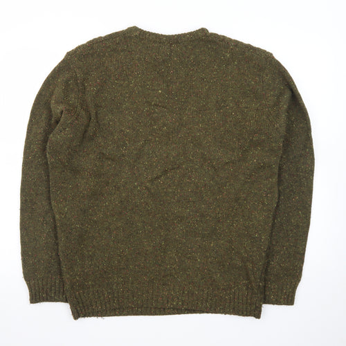 Peter Gribby Men’s Green Lambswool Cable Knit Crew Neck Jumper XL