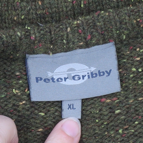 Peter Gribby Men’s Green Lambswool Cable Knit Crew Neck Jumper XL