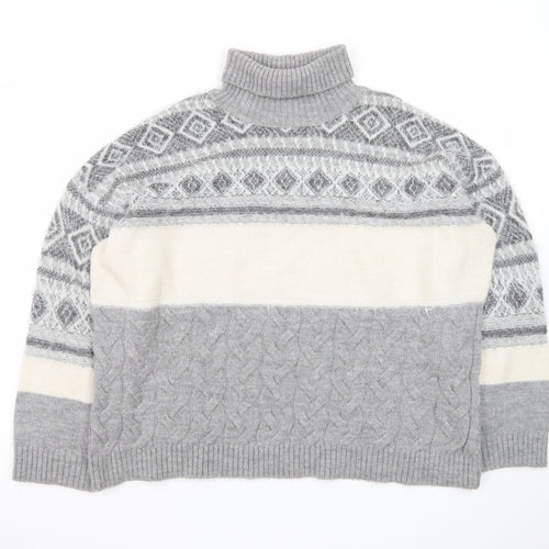 Marks and Spencer Womens Grey XL Roll Neck Fair Isle Jumper