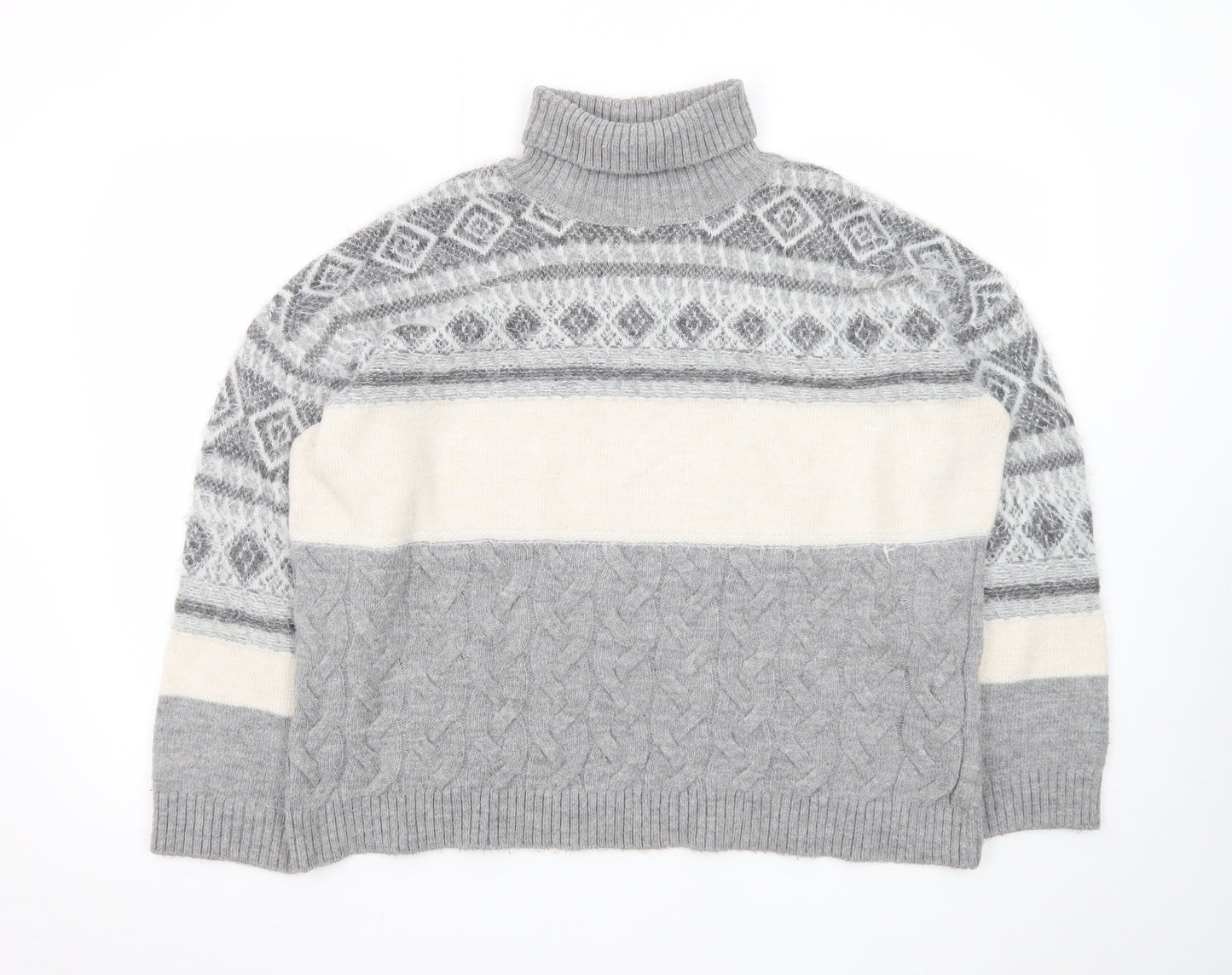 Marks and Spencer Womens Grey XL Roll Neck Fair Isle Jumper