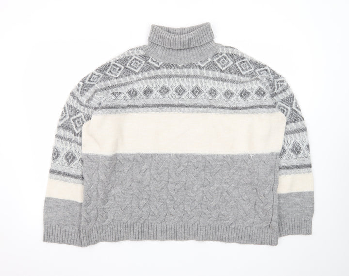 Marks and Spencer Womens Grey XL Roll Neck Fair Isle Jumper