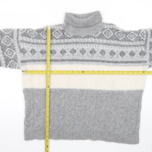 Marks and Spencer Womens Grey XL Roll Neck Fair Isle Jumper