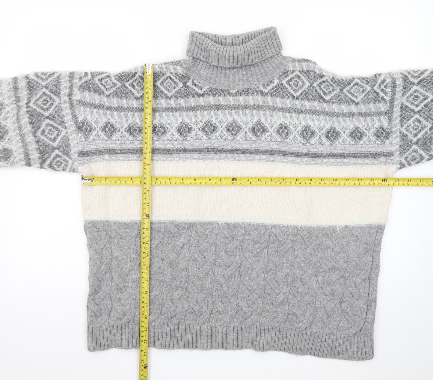 Marks and Spencer Womens Grey XL Roll Neck Fair Isle Jumper