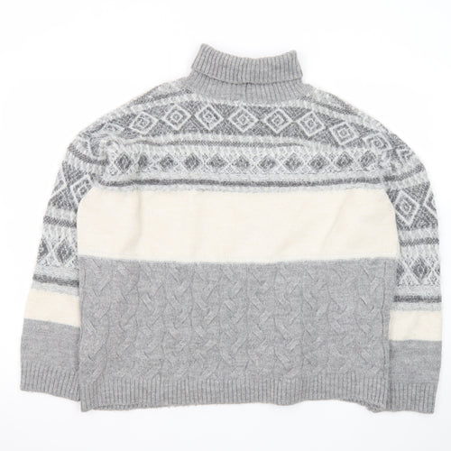 Marks and Spencer Womens Grey XL Roll Neck Fair Isle Jumper