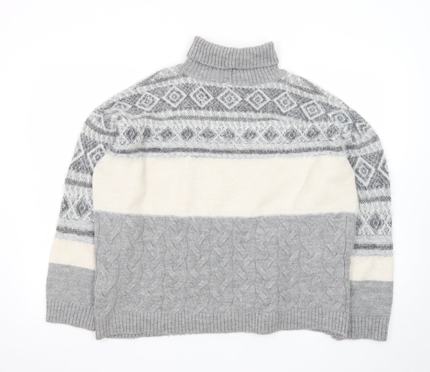 Marks and Spencer Womens Grey XL Roll Neck Fair Isle Jumper