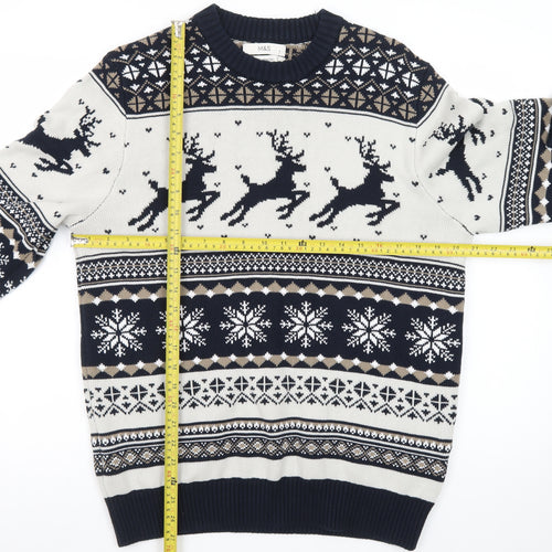 Marks and Spencer Men's Blue Fair Isle Christmas Cotton Jumper M