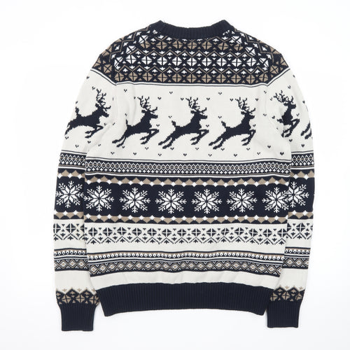 Marks and Spencer Men's Blue Fair Isle Christmas Cotton Jumper M