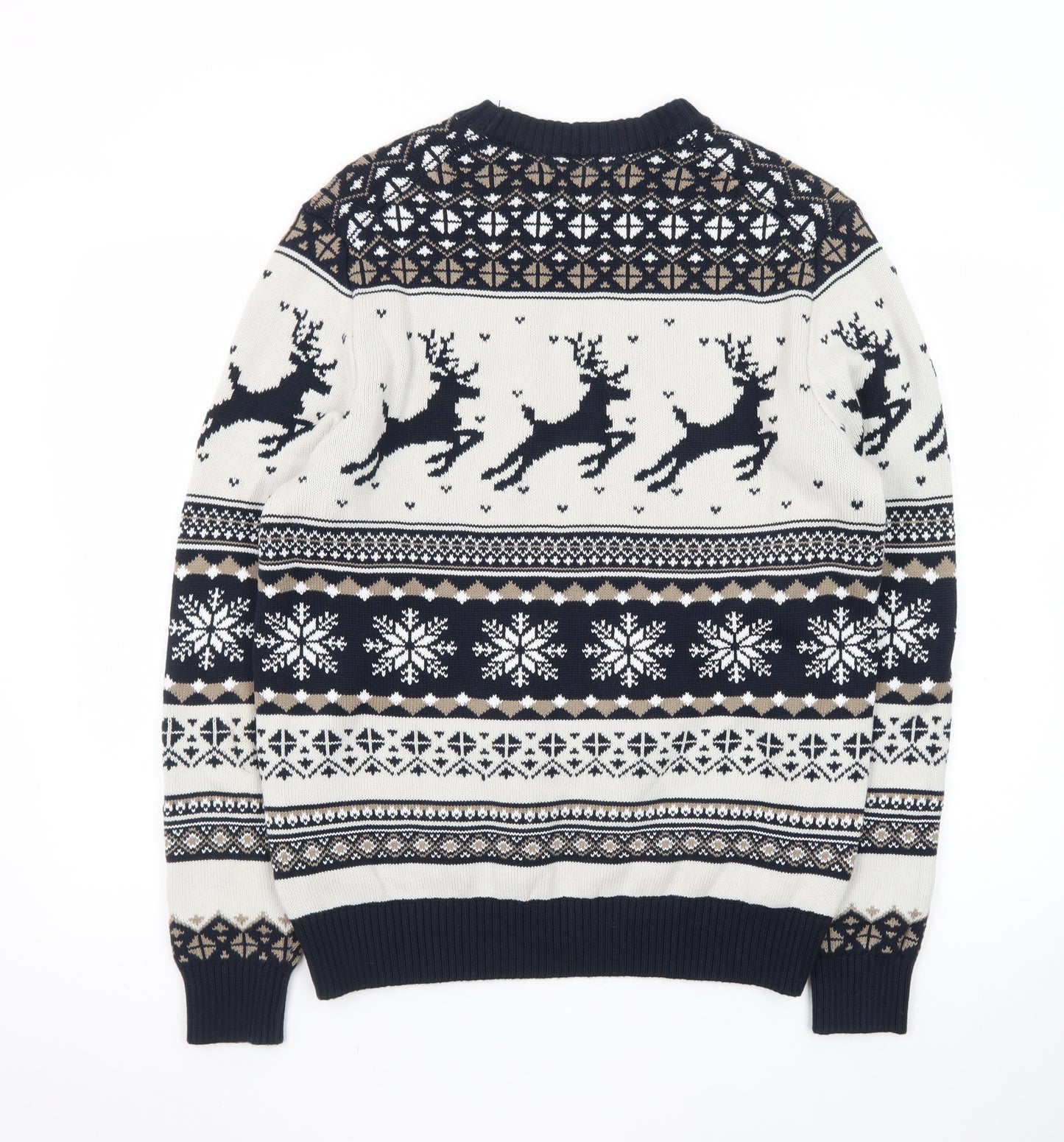 Marks and Spencer Men's Blue Fair Isle Christmas Cotton Jumper M
